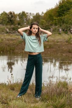 Cropped T-shirt Rayon Aqua